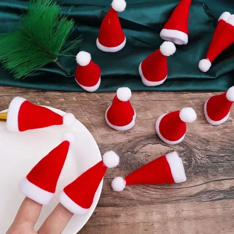 50-100-200PCS Set Mini Santa Claus Hats Wine Bottle Covers Lollipops Candy Caps Christmas Tableware Holder Bottles Bags Xmas New Year Party Decoration