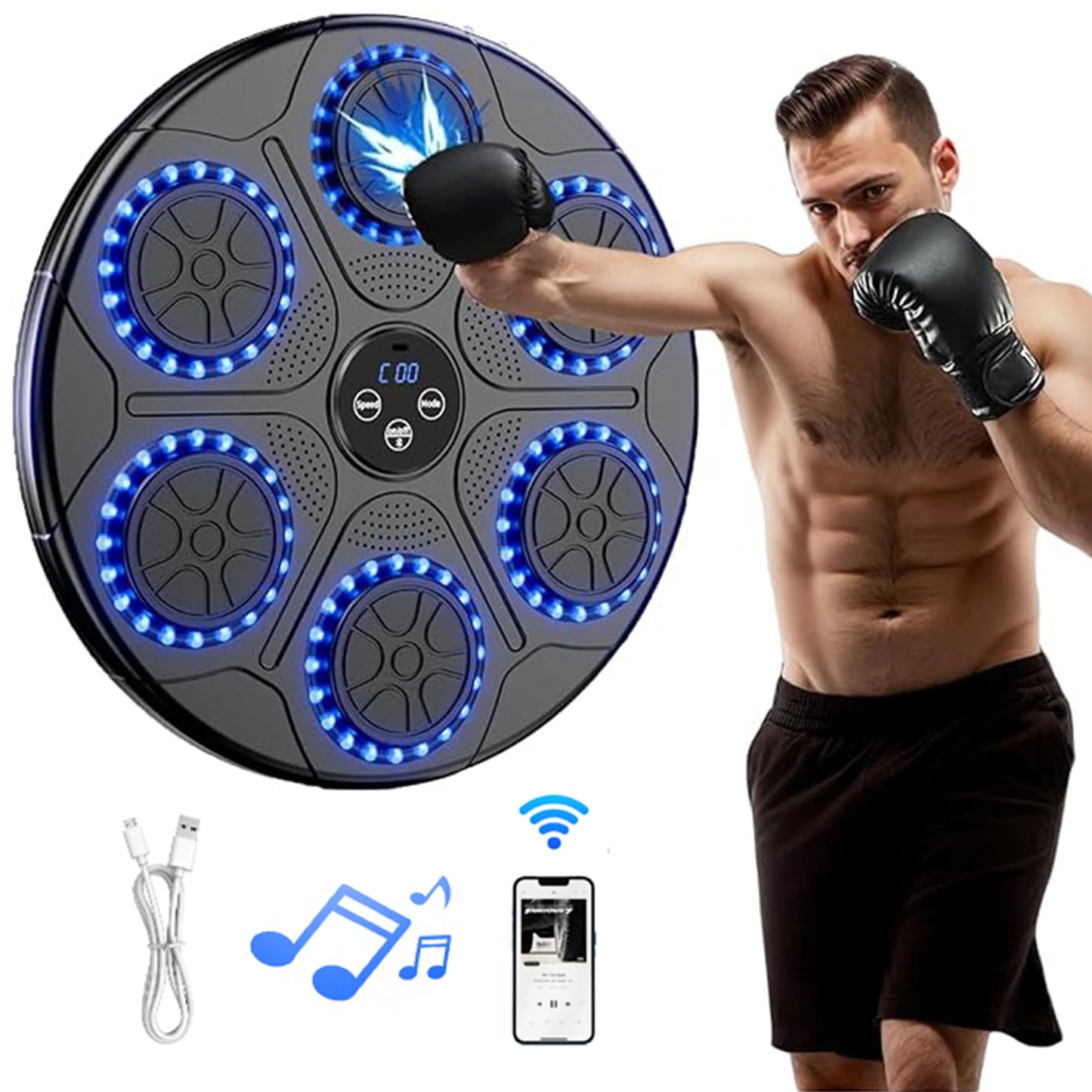 New Arrivals Music Boxing Machine Smart Bluetooth Wall Mounted Music Boxing Trainer Gym Home Electronic Boxing Target Punching Equipment Sports Supplies