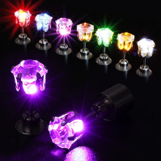 2 PCS Set 5 Colors LED Light Up Ear Stud Earrings Colorful Flashing Zircon Luminous Earring Stainless Steel Rave Festival Party Night Club Dancing Bling Ear Ring Studs Jewelry Accessories
