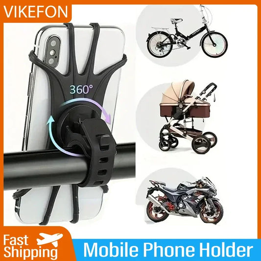 NEW Arrivals 360 Rotatable Mobile Phone Bicycle Motorcycle Babies Stroller Baggies Holder Bike Safe Bracket Silicone Support Silicone Pull Type For All Phone Stand