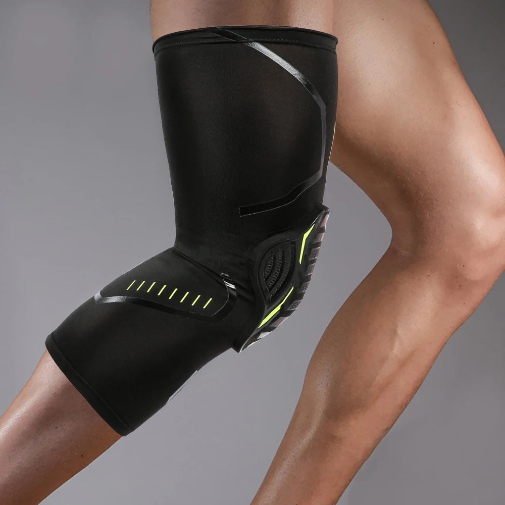 M-XL White/Black Color Professional Breathable Absorb Sweat Basketball Knee Pad Honeycomb Shockproof Long Leg Sleeves Knee Brace Football Sports Knee Guard