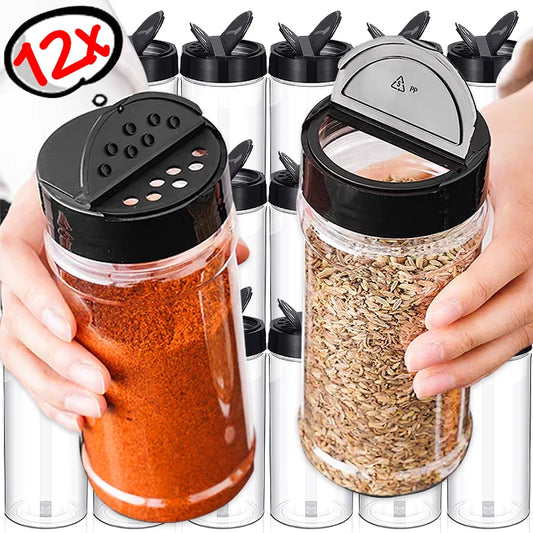 NEW 100ml 6 PCS Set Plastic Spice Jars with Shaker Lids Transparent Safety Plastic Bottles for Home Kitchen Storing Spices Seasoning Powders Jars Home Barbeque Kitchenware Supplies