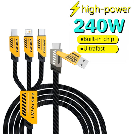 NEW Arrivals 3 In 2 240W Fast Charging Cord For Micro USB Type C Charger Cable 1.2m Multi USB Port Multiple USB Charging Cord For iPhone Samsung Huawei Mobile Phones Computer Accessories