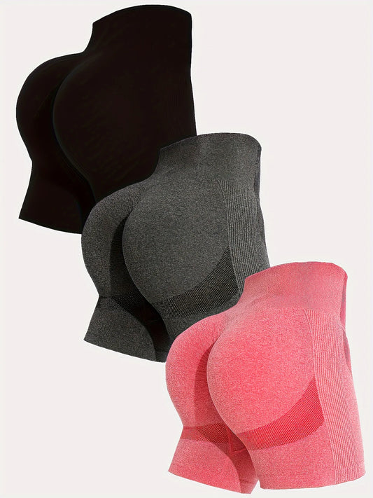 NEW Arrivals 3 Counts Women's Fitness Sportswear High Waist Tummy Control Yoga Shorts High Elastic Fitness Sportswear Outdoor Running Gym Shorts Sports Supplies