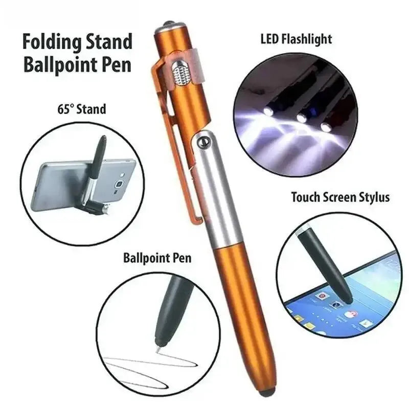 NEW Arrivals 5 PCS Set 5 In 1 Multi-Function Ballpoint Pen With LED Light Fold Phone Holder Night Read Writing Pencil Office Student Stationery Tools