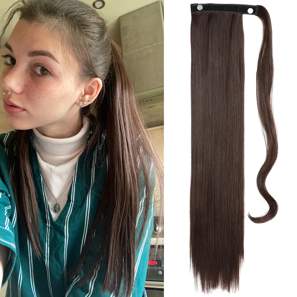 NEW  Synthetic Long Straight Wrap Around Clip In Ponytail Hair Extension Can Be Permed Heat Resistant Pony Tail Fake Hair