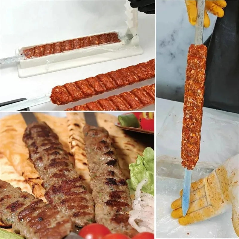 New Single Row Kebab Maker BBQ Camping Grill Meat Skewer Machine Kebab Press Souvlaki Maker Reusable Plastic BBQ Skewer Maker Kebab Preparation BBQ Tool Cooking Accessories