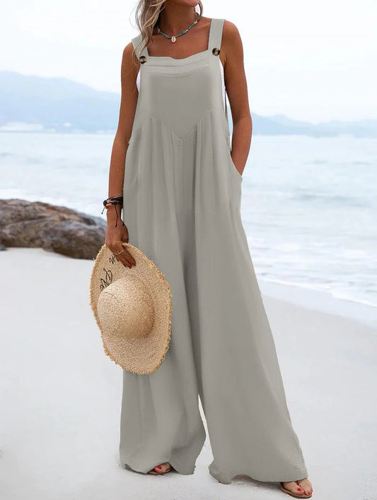 Plus Size  Spring/Summer New Ethnic Style Fashion Solid Color Wide Leg Jumpsuit Quick Sale European and American Women's Cross