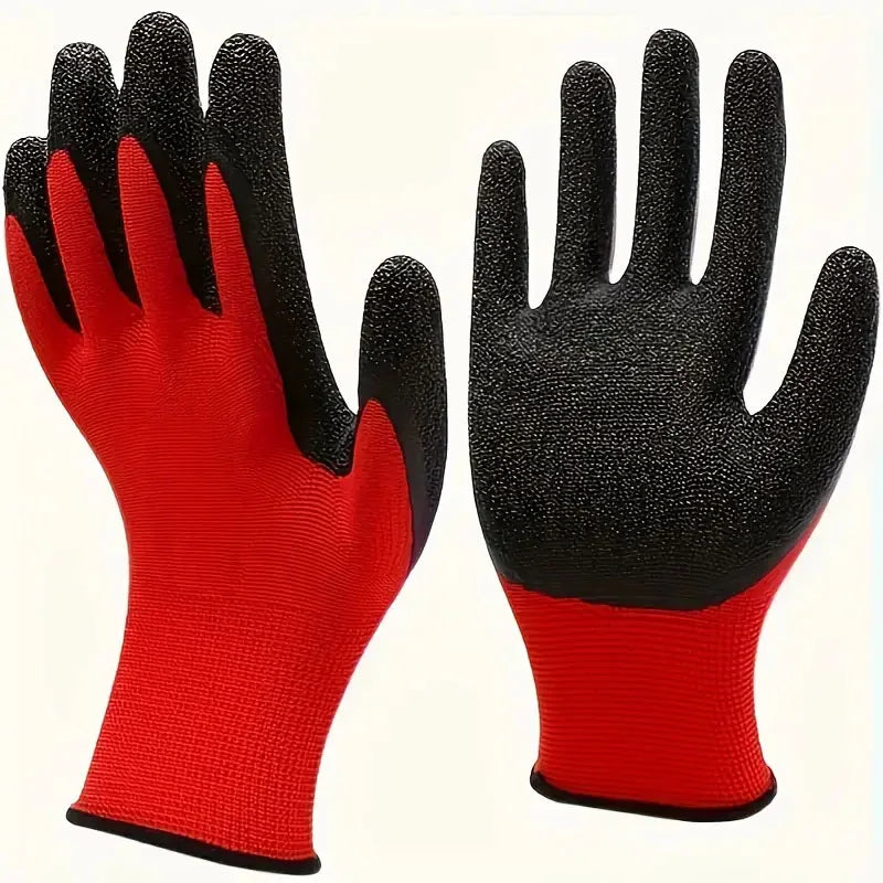 NEW Arrivals 5/10pairs Blue/Yellow/Red Non-Slip Thicken Latex Rubber Safety Work Gloves Palm Coated Gloves Mechanic Working Kitchen Gloves for Garden Home Work Tools Home Garden Accessories