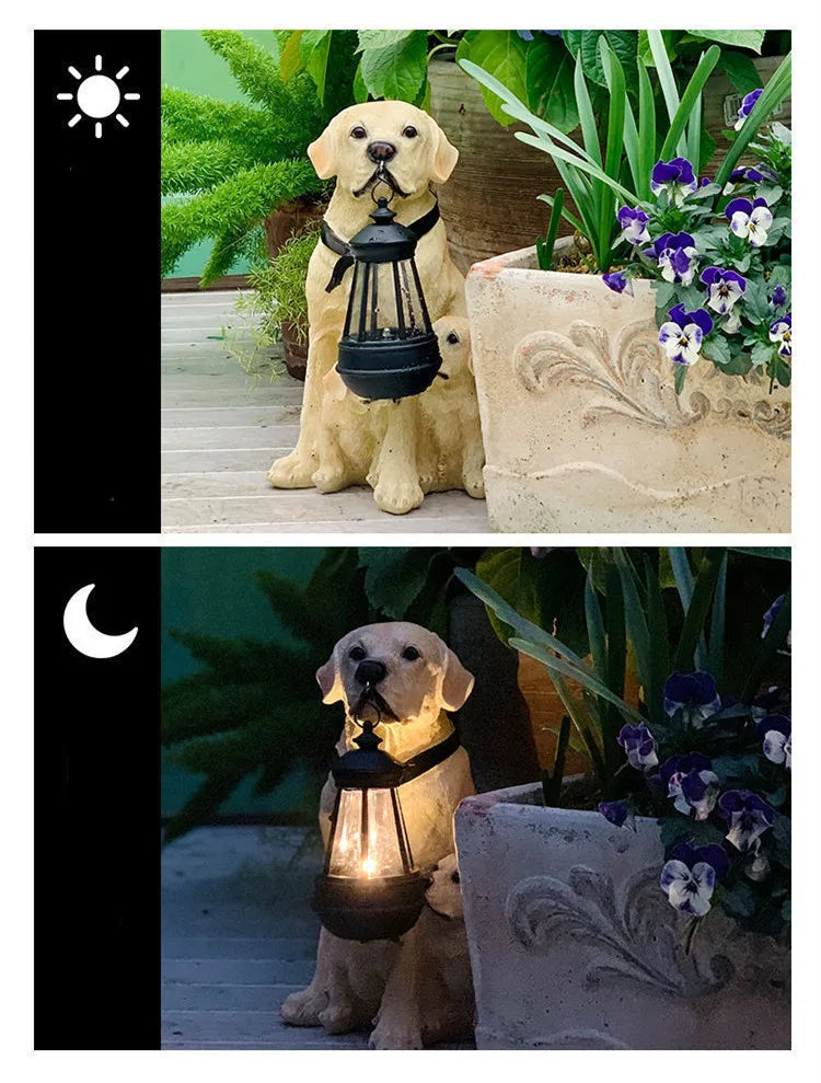 Solar Garden Decorative Light Lifelike Dogs Outdoor Lighting Resin Dog Statue Led Night Light For Pathway Yard Garden Decoration