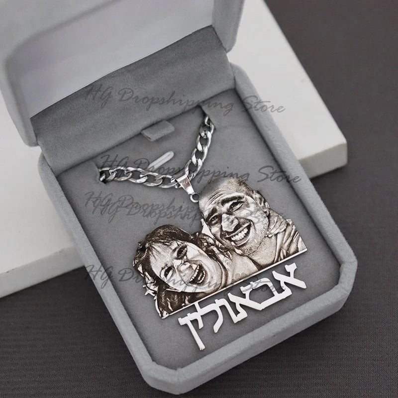 Personalized Custom Picture Nameplate Gold/Silvery 50cm Cuban Chain  Pendant Custom Photo Necklace Engraved Portrait Necklace Anniversary Birthday Wedding Gifts for  Jewelry Family Gifts