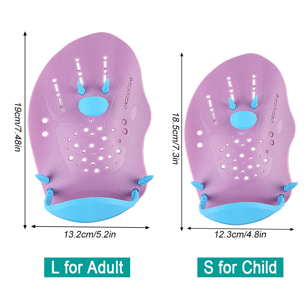 Adults and Kids S-L Size 1Pair Power Swim Silicone Hand Paddles for Lap Swimming - Adjustable Straps - Lap Swimming Gears - Hand Paddles Beach Water Pool Swimming Accessories Bathing Supplies