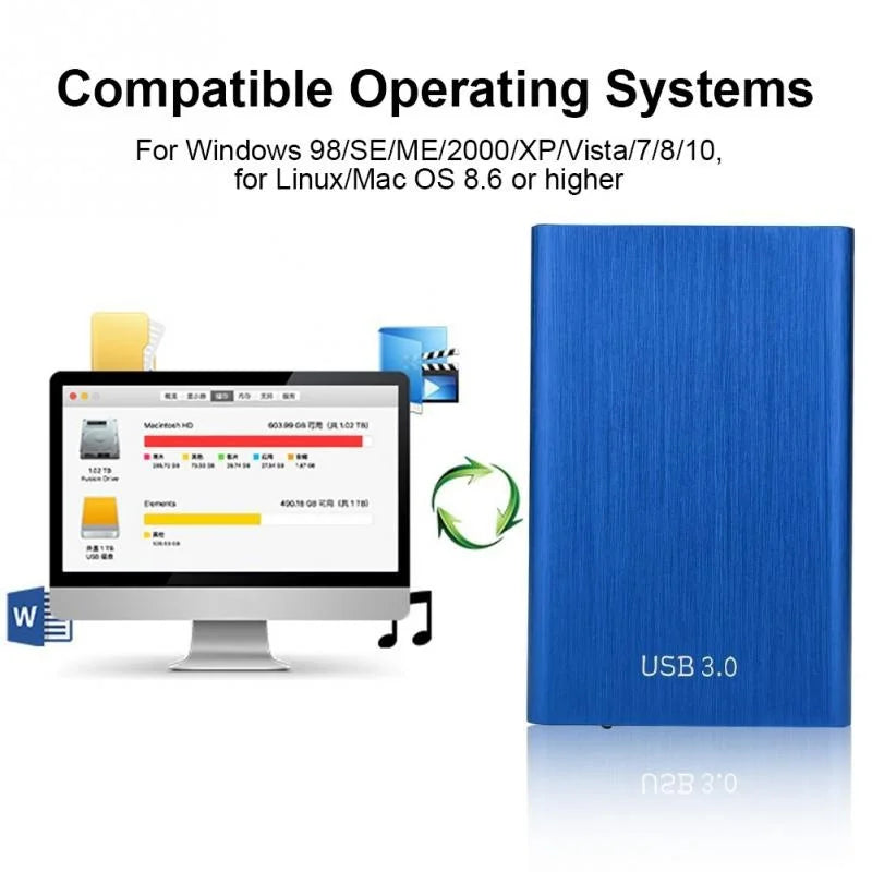 High Speed Portable External Hard Disk Mass Storage USB3.0 Interface 2TB -128TB Memory Metal Material  Plug and Play