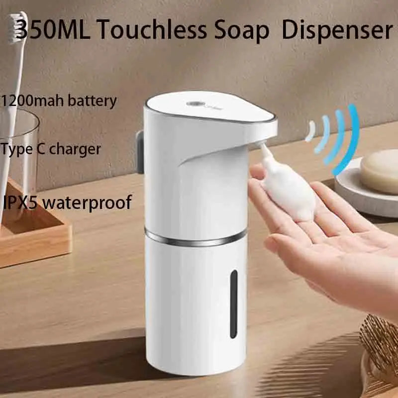 NEW Arrivals Automatic Black/White Soap + Fluids Dispenser Touchless Foaming Soap Dispenser 350ml USB Rechargeable Electric 4 Level Adjustable Foam Soap Dispenser Home Bathroom Kitchen Accessories