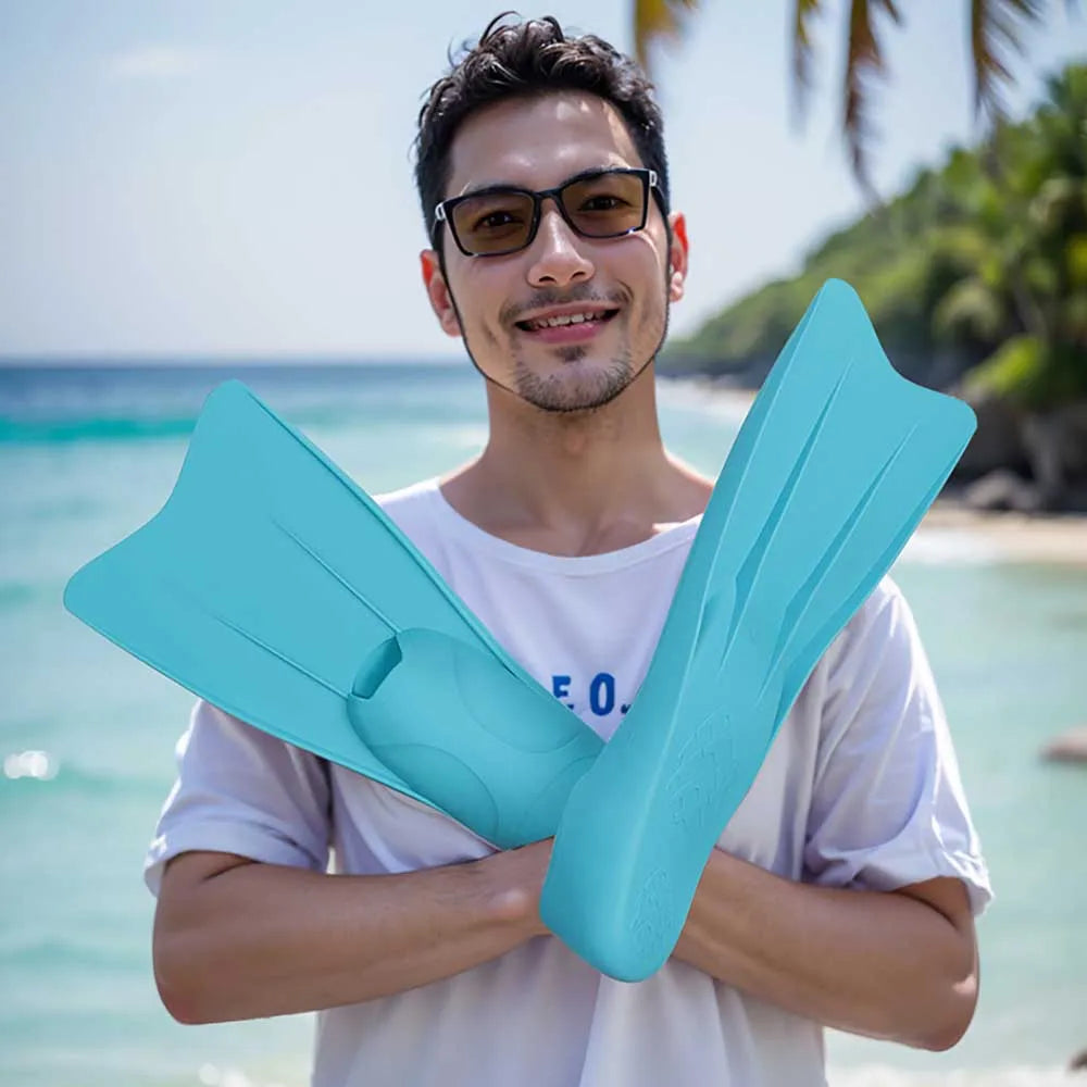 Adults and Kids 33-44 Size Professional Silicone Fins Swim Training Snorkel Short Diving Flippers Frog Shoes Men Women Breaststroke Free Snorkeling  Swimming Accessories Water Sports Supplies