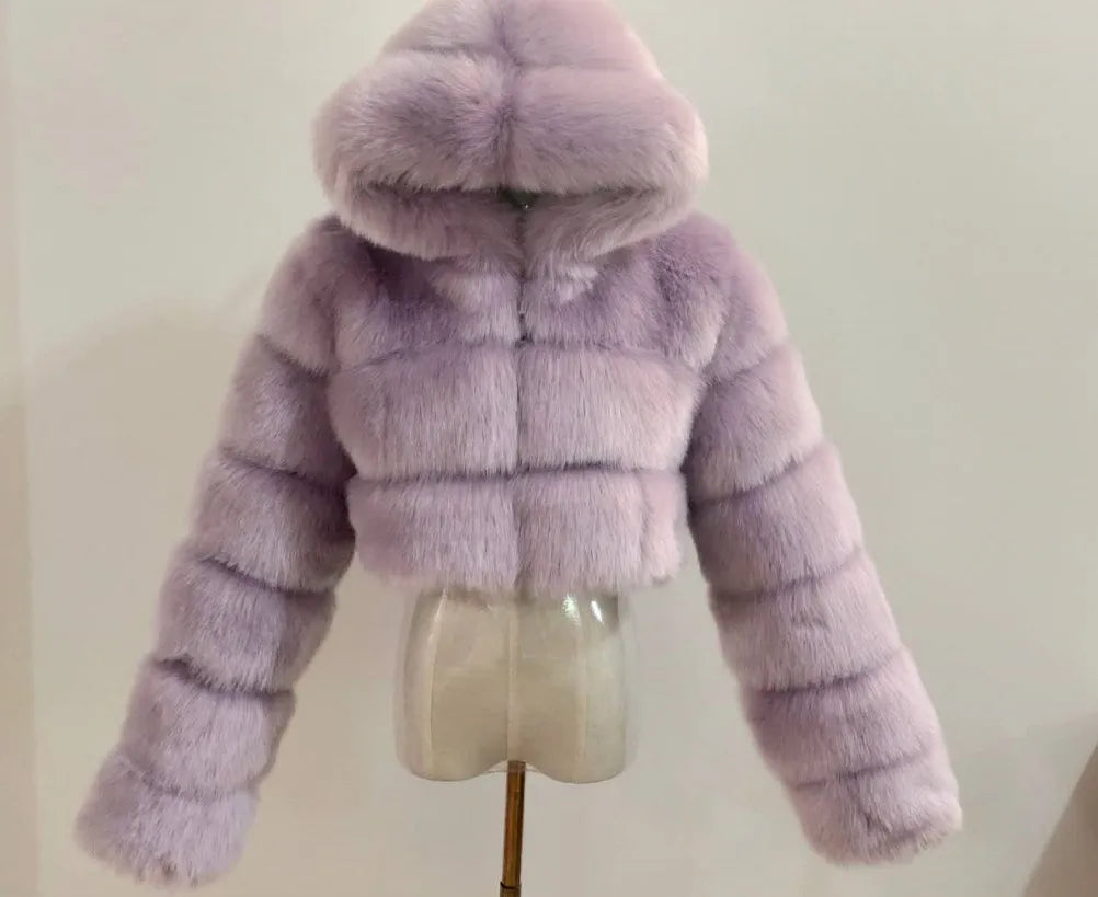 NEW Arrivals S-3XL Coffee/Dark Gray/Black Fashion Women Environmental Red Faux Fox Fur Coat with Hood Thick Warm Full Pelt Fake Fur Jacket Short Winter Woman Fur Coat Ladies Girls Luxury Fashion Clothing Supplies