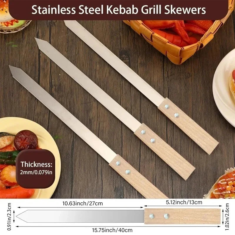 NEW Set Outdoor Camping Barbeque Kebab Mold Tools 8/9inch Flat Stainless Steel BBQ Kebab Kiofte Skewer Row Kebab Maker for Home Barbeque Party