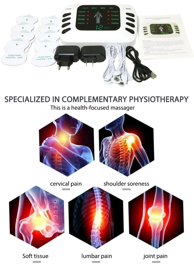 Full Set Electrical Muscle Stimulator + Slippers + Socks English Button Therapy Massage TENS Electronic Massager  Physiotherapy TENS Machine Health Care Supplies