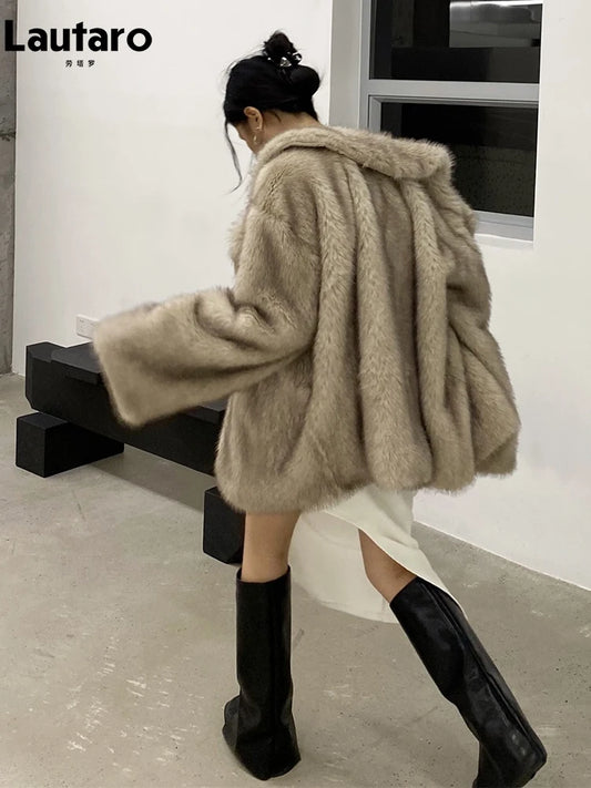 Luxury Winter Warm Loose Casual Thick Soft Hairy Faux Fur Coat Women High Quality Furry Fluffy Jacket Korean Fashion Snow Clothes Supplies Female Girls Luxury Fashion Clothing Products