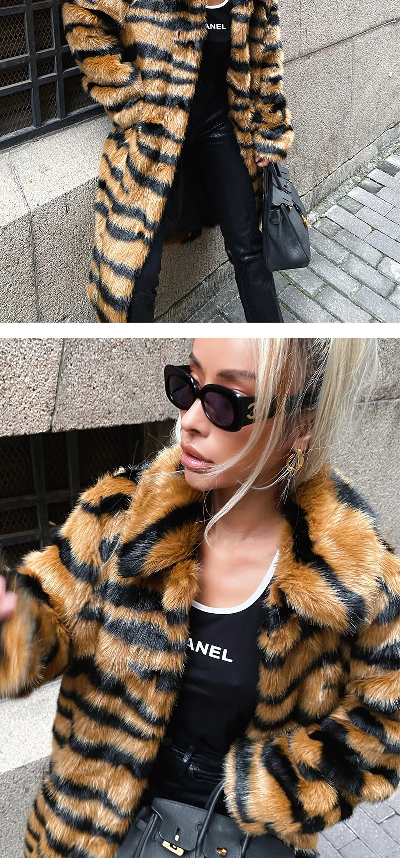 NEW HOT SALE S- 8XL Women Girls Luxury Italian Style Tiger Faux Fur Winter Warm Snow Clothes High Quality Outerwear Coat Casual Overcoat Female Ladies Fashion Clothing