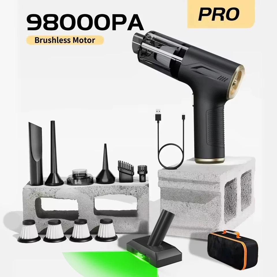 98000PA Mini Car Vacuum Cleaner Set Cordless Powerful Wireless Car Cleaner Handheld Portable Vacuum Cleaner Air Gun Car Cleaning Accessories