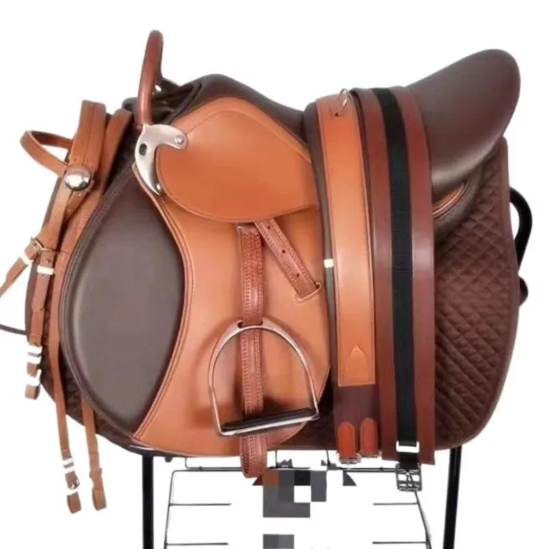 NEW Arrivals British-Style Comprehensive Double Girth Leather Saddle For Horse Pony Equestrian Special Saddle Pets Animals Products