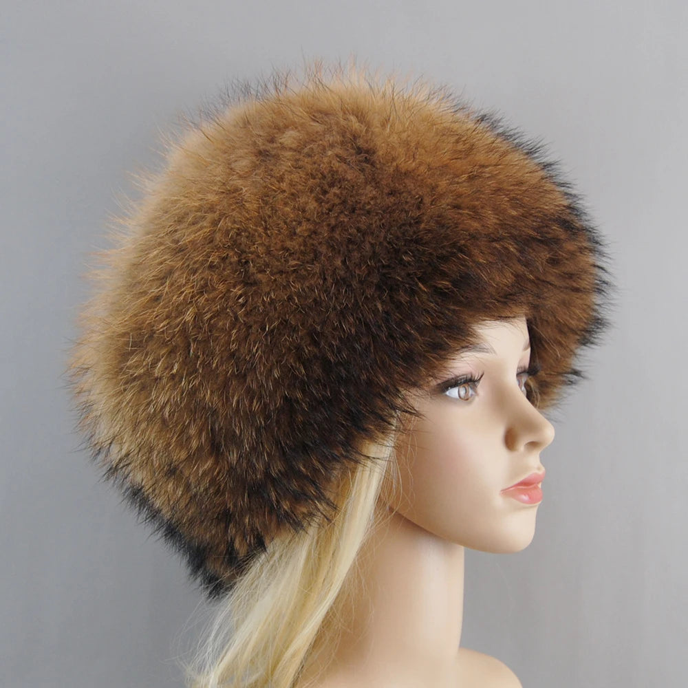 Luxury Siberian- Russian Style Female Round Cap Head Ears Cover Fashion Real Fur Hats Natural Fox Fur Women Winter Warm Bomber Hat Fluffy Popular Beanies Female Ladies Luxury Fashion Clothing Products