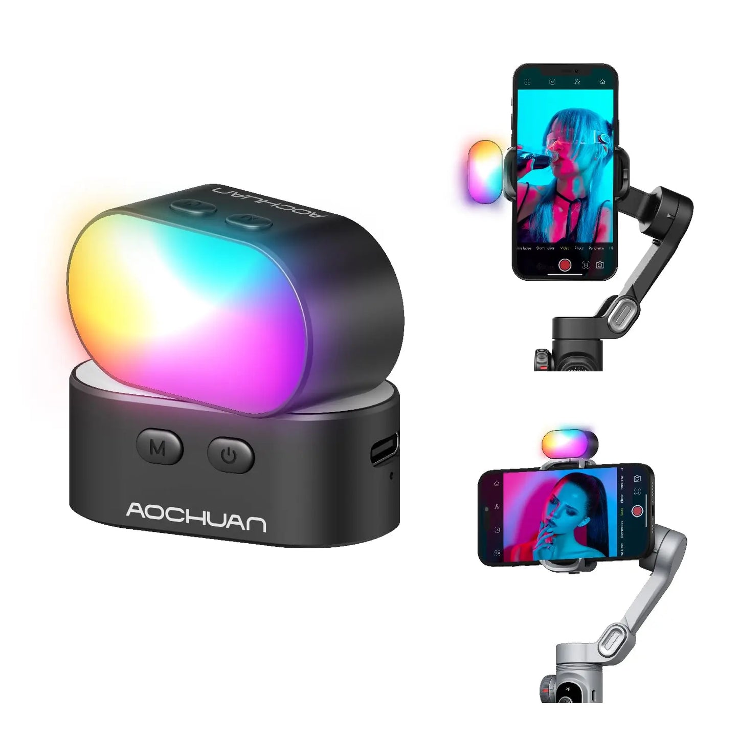 RGB Magnetic Fill Light for Gimbal LED Video Photography Light 3 Brightness and 7 Color Adjustment for Phone Selfie Live Streaming Mobile Cell Products Accessories Electronic Supplies