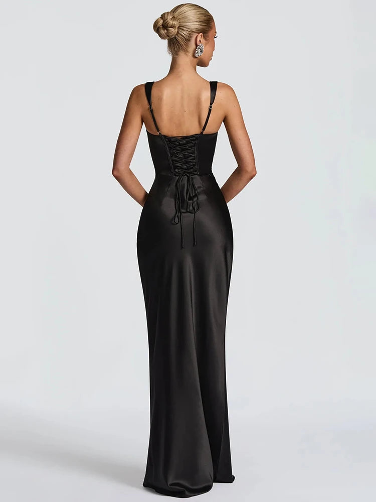 4 Colors  Satin Backless UK Size Sexy Luxury Maxi Dress Women Elegant Halter Off-Shoulder Sleeveless Lace-Up Bodycon Evening Wedding Guest Business Party Celebrity Long Dresses.
