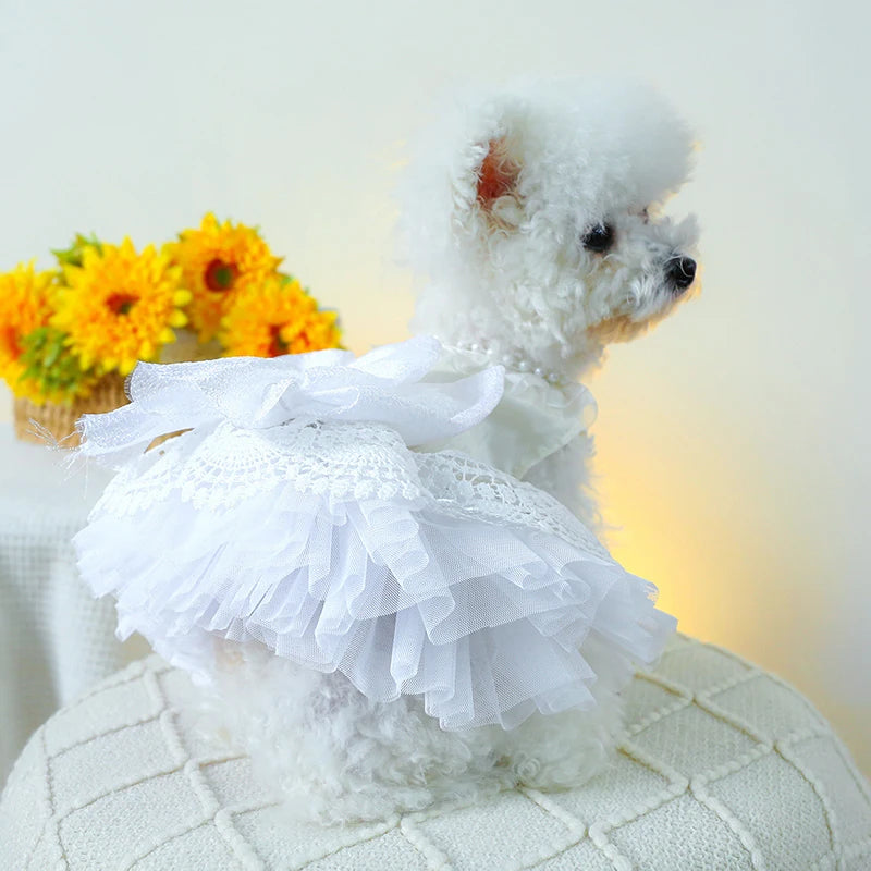 White Pearl Dog Wedding Dress Bridal Wedding Costume Puppy Princess Dresses for Small Dogs Luxury Clothes Pomeranian Chihuahua