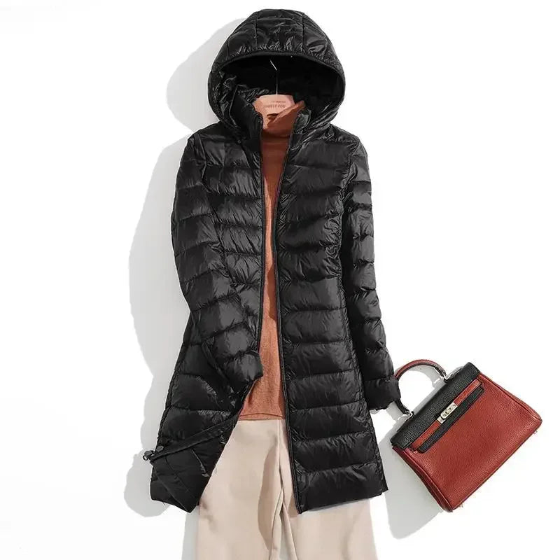 Plus Size 5xl 6xl 7xl Fall Women's Autumn Winter Ultra Lightweight Packable Long Puffer Jacket Female Hooded  Slim Coat