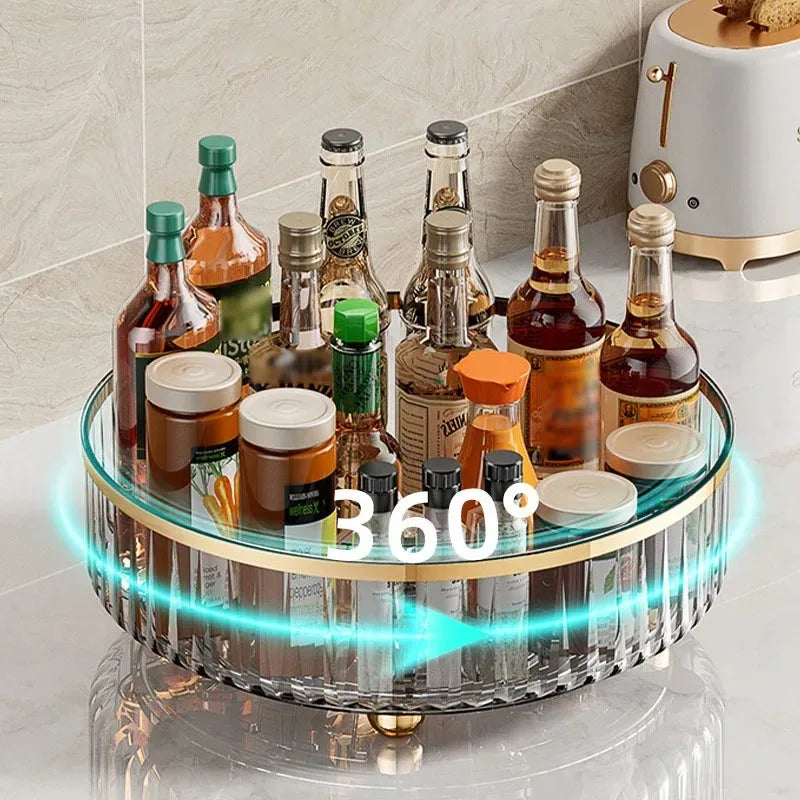Kitchen Rotatable Seasoning Storage Rack with Multifunctional 360 Degree Seasoning Storage Rack, Light Luxury Fruit Plate