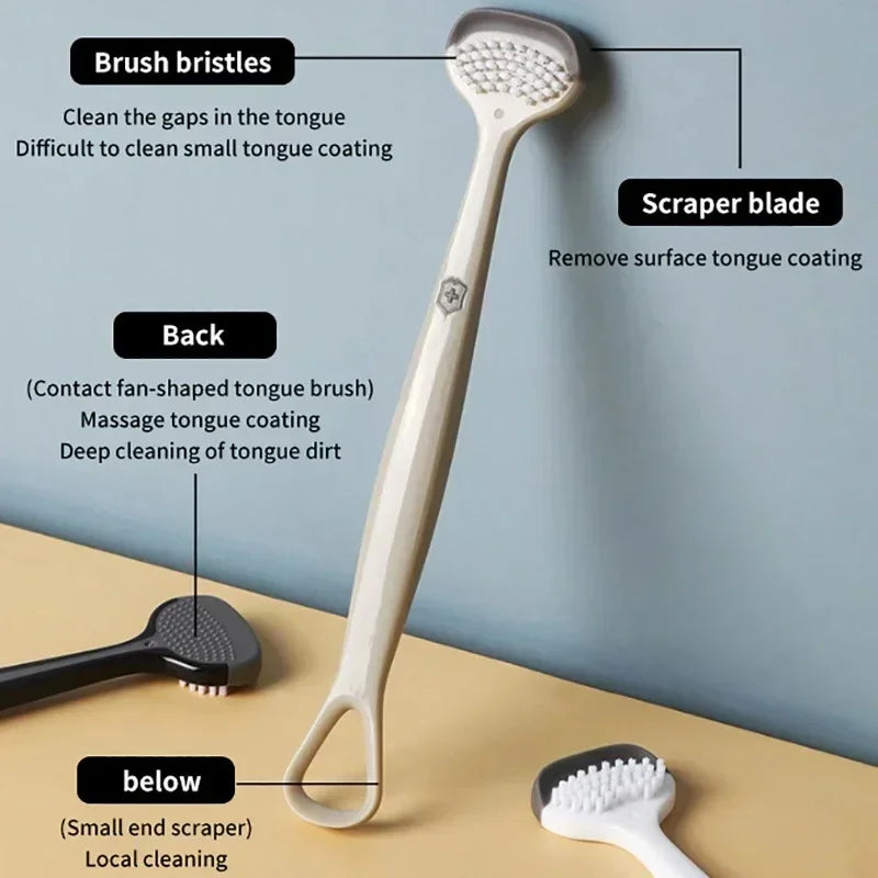 3 PCS Set Multifunctional Silicone Tongue Coating Cleaner Oral Cleaning Home Outdoor Travel Tongue Brush Reusable Three-Effect Tongue Scraper Oral Cleaning Hygiene Safe Soft Reassuring Tool