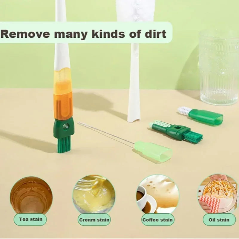 Water Bottle Cleaner Brush Silicone Detachable Scrubber Long Handle Narrow Milk Kettle Wineglass 5 In 1 Cleaner Kitchen Tool
