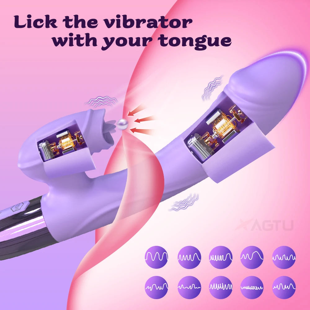 Tongue Licking Dildo Vibrator for Women Clitoris Stimulator G-Spot Vaginal Massager Powerful Sex Toy Female Rabbit Heat Vibrator