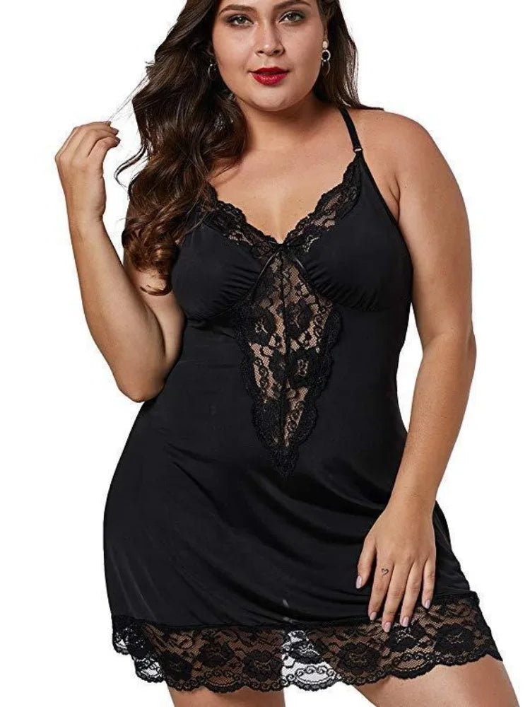 NEW Arrivals S-8XL PLUS SIZE Red/Leopard/Purple/Black Spaghetti Straps Nightgown BBW Curvy Women Summer Lace Satin Sleepwear Sexy Nightdress Ladies Pajamas Home Wear Fashion  Clothes