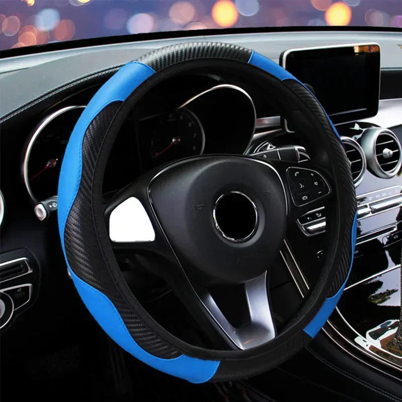 Car 37-38.5cm Steering Wheel Cover Breathable Anti Slip PU Leather Steering Covers Suitable Auto Decoration Carbon Fiber Cars Accessories