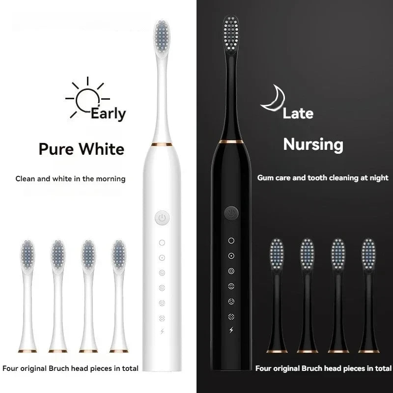 Electric Ultrasonic Toothbrush Set Six Speed Mode Home Soft Hair USB Charging Waterproof Adult Tooth Cleaner Automatic Couple Set- Adults Oral Hygiene Accessories