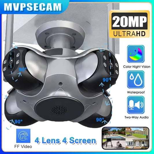 NEW Arrivals AI Functions 4Lens 4 Screen Wi-Fi Camera 20MP Outdoor Waterproof Security Camera Human Detection Night Vision CCTV Two-Ways Voice Intercom IP Camera Home Office Factory Security