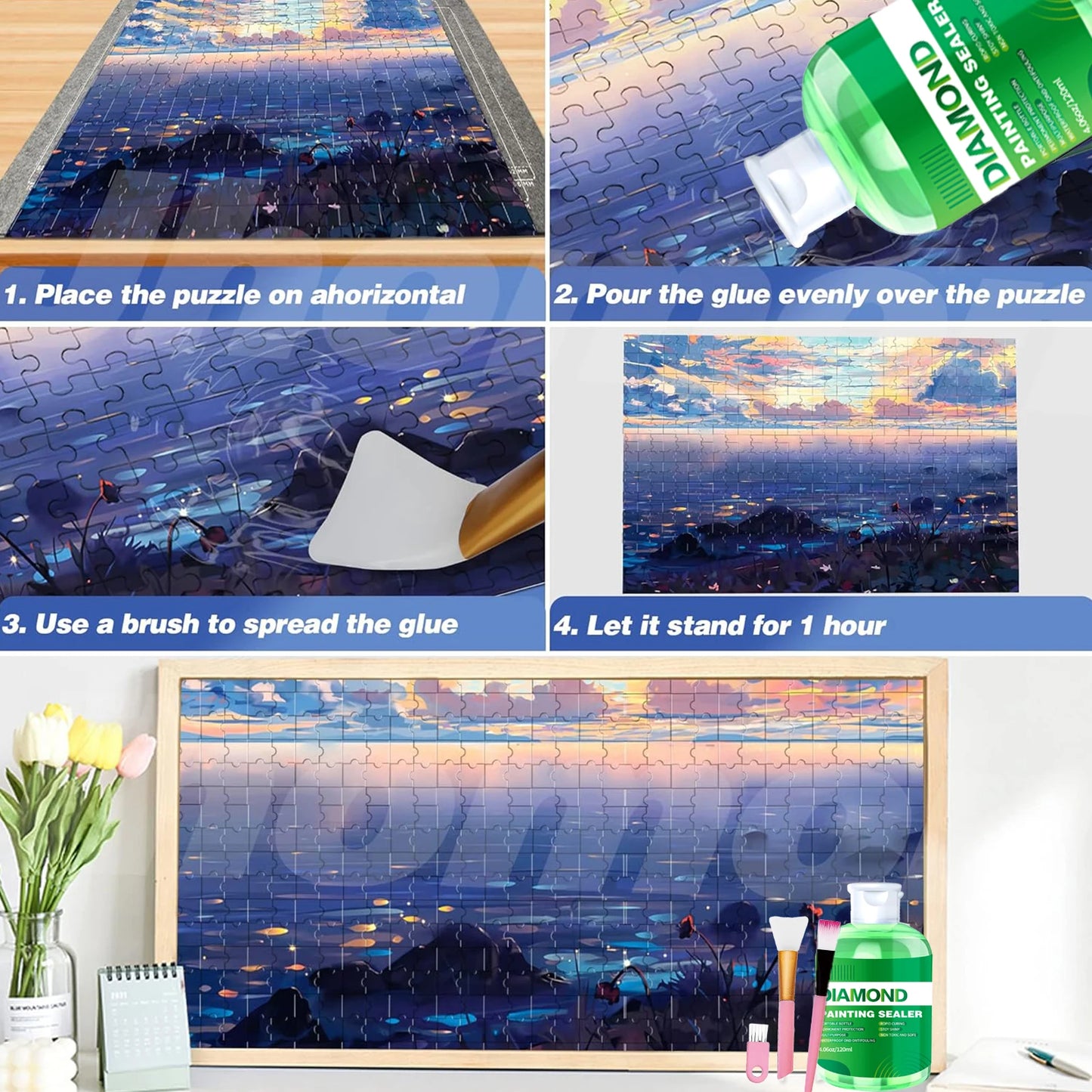 3PCS + Brushes Set Green/Blue/Pink Color Diamond Painting Sealer Kits 120ML/240ML  Diamond Art Sealer Puzzle Glue Diamond Painting Accessories