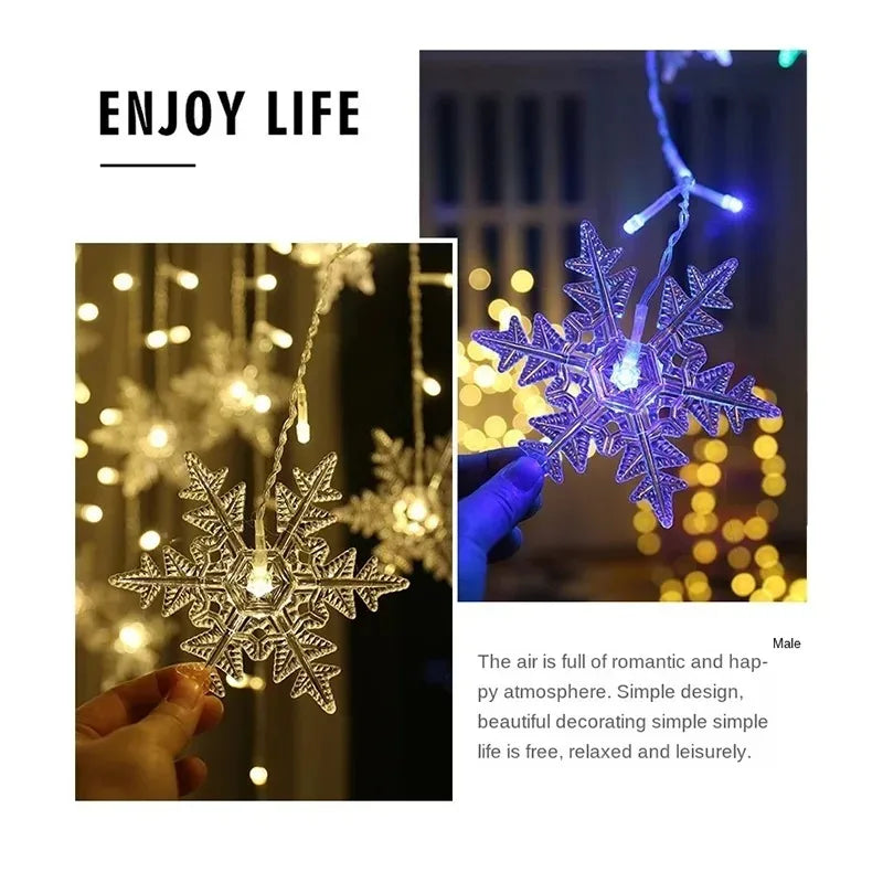 NEW 5 Colors 220V Snowflakes  Curtain Garland on The Window Fairy Lights New Year Garland Festoon Led Lights String Christmas Decor