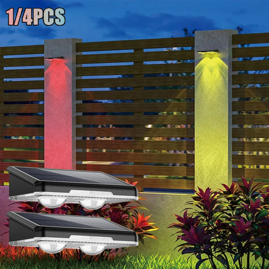 4 PCS Set Solar Fence Lights Waterproof RGB LED Wall Lamp Outdoor Deck Lights for Patio Backyard Walkway Railing Decorative Lights.