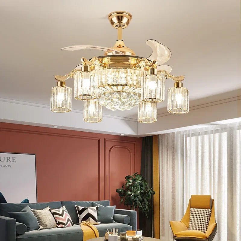 Nordic European Luxury Chandelier  Invisible Air Cooler Fan Dining European Living Room Lights Bedroom Light Fan-Style Ceiling Lamps Set