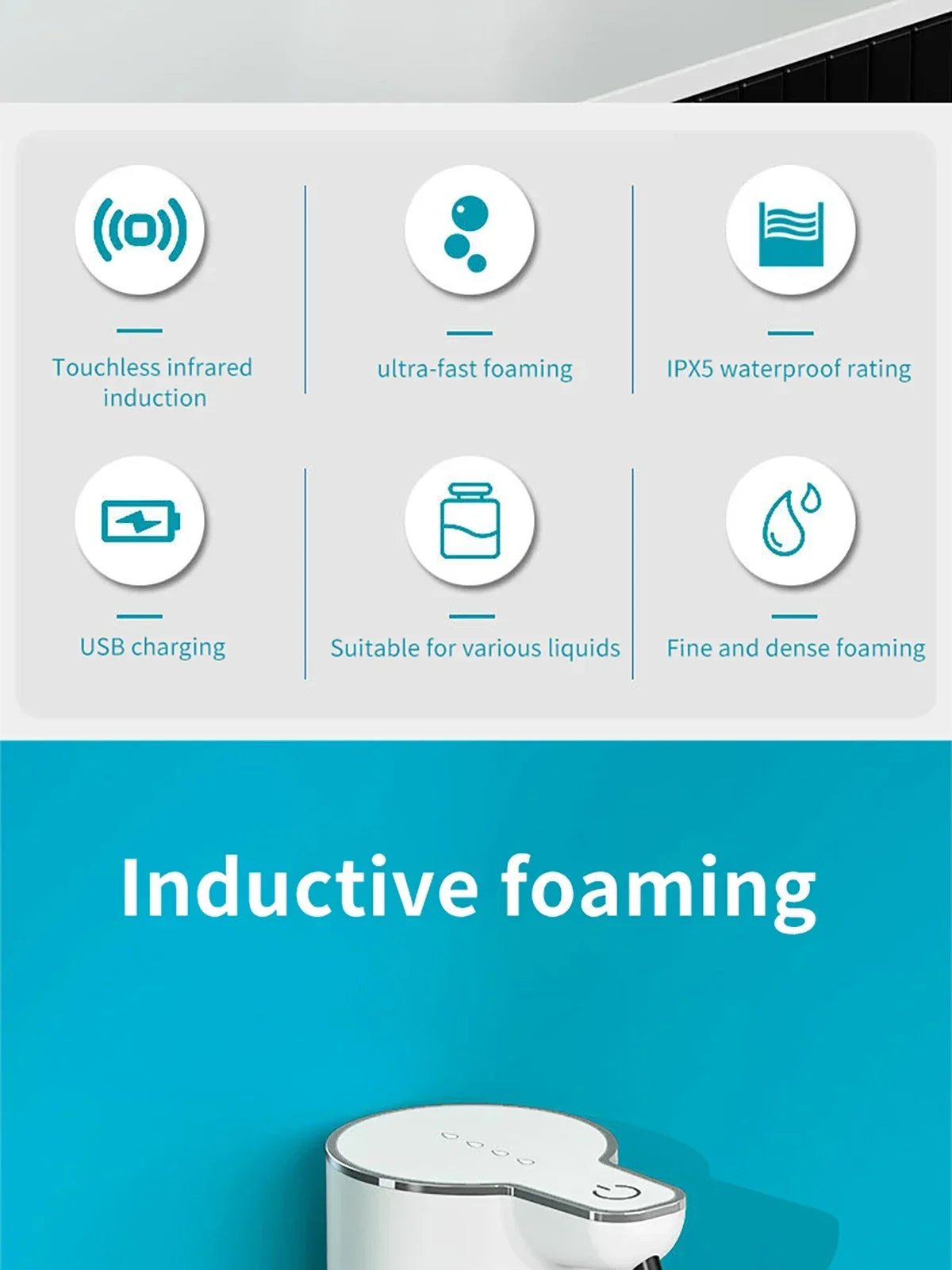 NEW Arrivals Automatic Black/White Soap + Fluids Dispenser Touchless Foaming Soap Dispenser 350ml USB Rechargeable Electric 4 Level Adjustable Foam Soap Dispenser Home Bathroom Kitchen Accessories