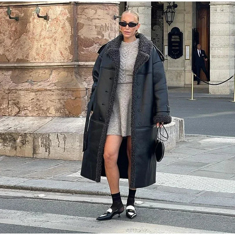 Low-Price Sales are Limited NEW Arrivals Leather Lamb Wool Patchwork Long/Short Coat Women Solid Lace Up Lapel Short Jacket Autumn Winter Thicken Snow Streetwear Outwear Girls Ladies Luxury Fashion Clothing Supplies