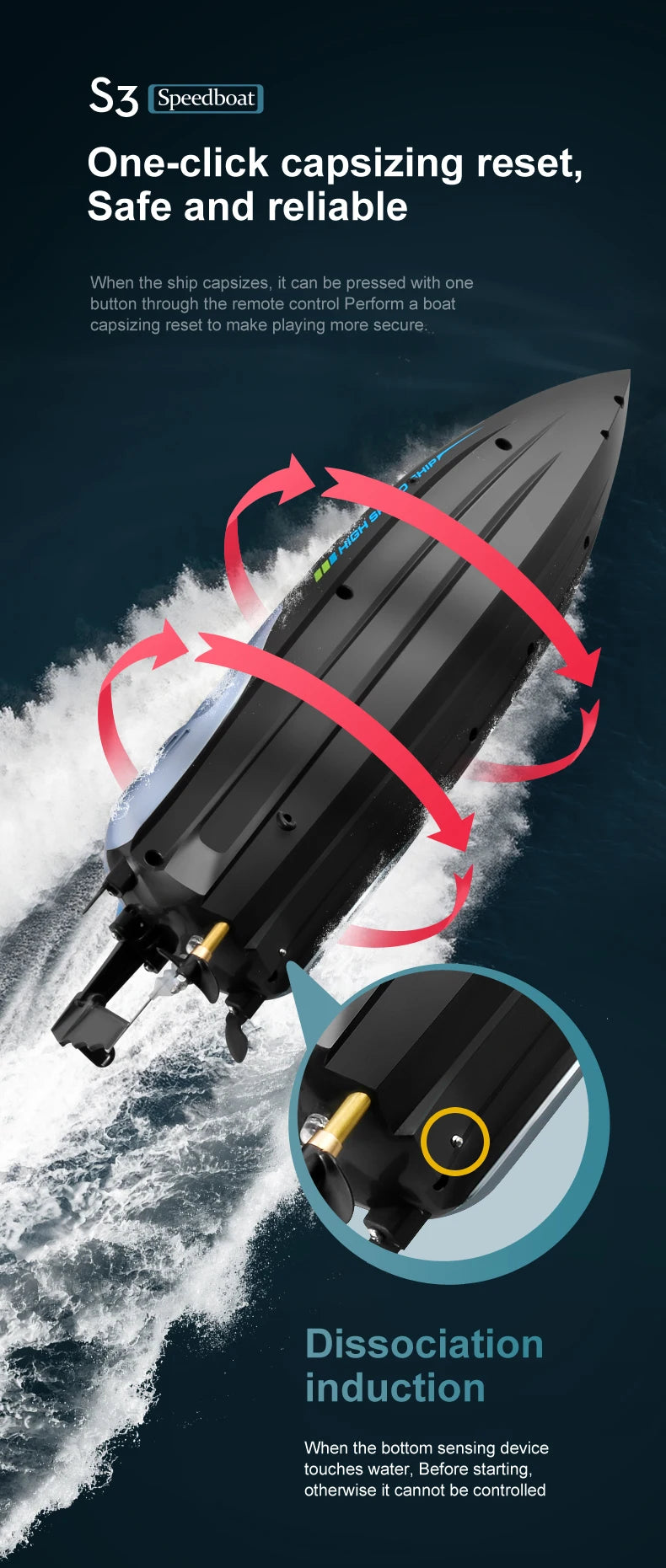 S3 Remote Control Boat High-Horsepower Water Large High-Speed Speedboat Charging Motor Adults Children Ship Model Toy Gifts Water Sport Games