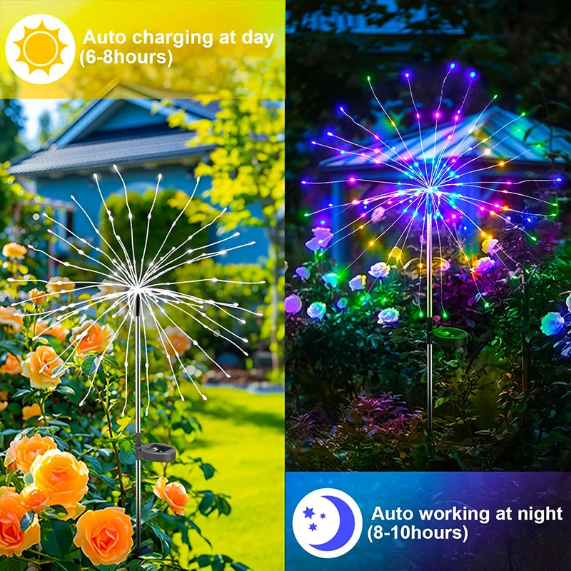NEW Arrivals 5PCS Set Solar Garden Lights Outdoor Fairy Fireworks Light Waterproof Decor Yard Pathway Patio Lawn Flower Lamps Home Garden Lighting Decoration Supplies