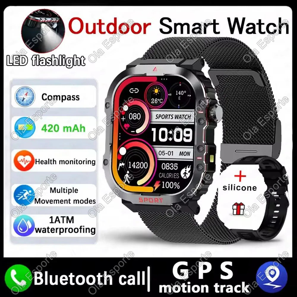 New  GPS Tracker Smart Watch For Women Men Military Amole Flashlight Waterproof Outdoor Sport Bluetooth Call Smartwatch Smart Band