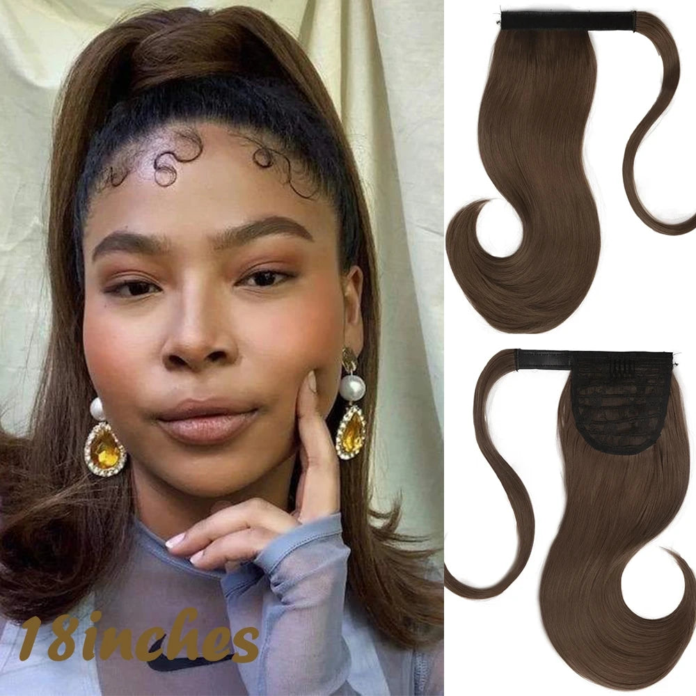 NEW  Synthetic Long Straight Wrap Around Clip In Ponytail Hair Extension Can Be Permed Heat Resistant Pony Tail Fake Hair