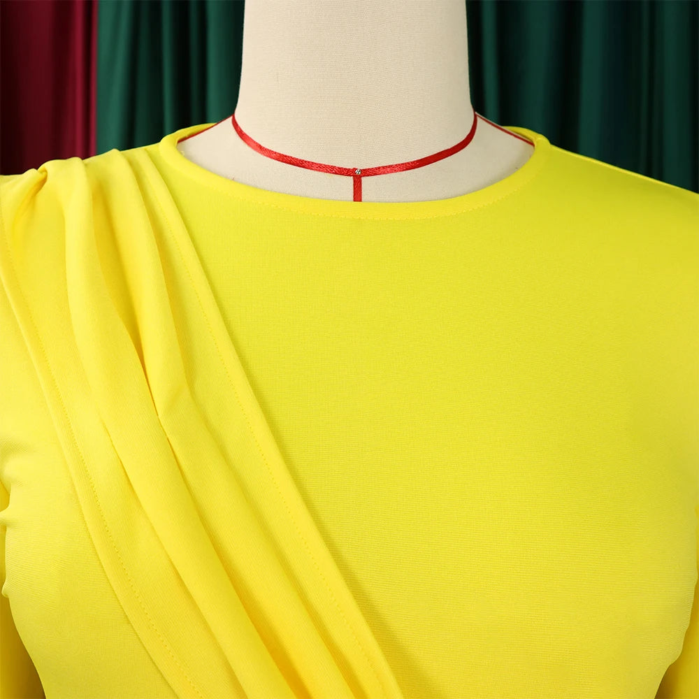 Plus Size Elegant  Dress Woman O Neck Full Sleeve Big Swing Sheath Mid Calf Fashion Female Birthday Party Dinner Dress